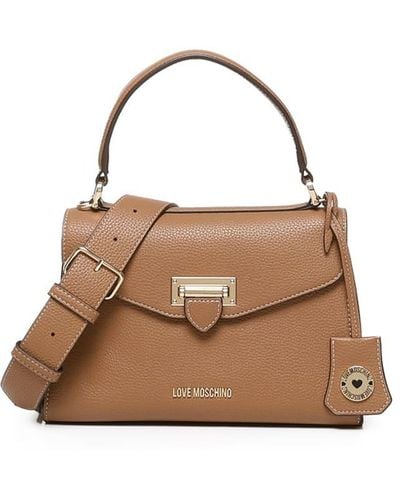 Love Moschino Leather Bag With Logo - Natural