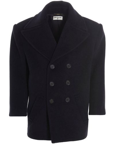 Saint Laurent Double-breasted Wool Coat - Blue