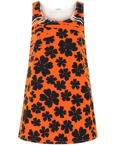 Miu Miu Printed Denim Oversize Dress - Orange