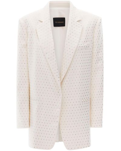 ANDAMANE Guia Crystal Oversized Single-Breasted Jacket With All-Over Rhinestone Embellishment - White