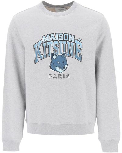 Maison Kitsuné Crew-Neck Sweatshirt With Campus Fox Print - Gray
