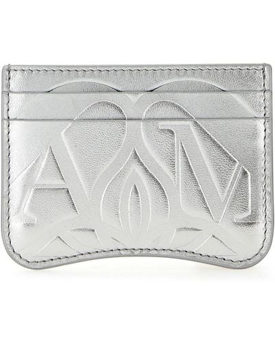 Alexander McQueen Silver Leather Card Holder - Gray