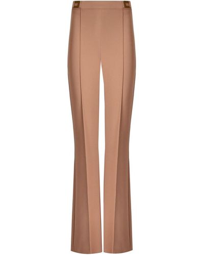 Elisabetta Franchi Nude Palazzo Trousers With Logo - Brown