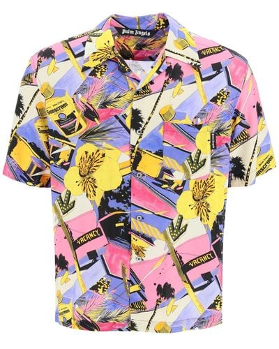 Palm Angels Bowling Shirt With Miami Mix Print - Pink