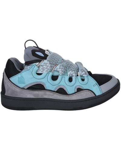 Lanvin Curb-lace Leather, Suede And Mesh Sneakers - Blue