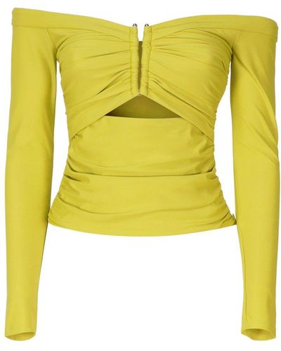 Self-Portrait Jersey Top With Bare Shoulders - Yellow