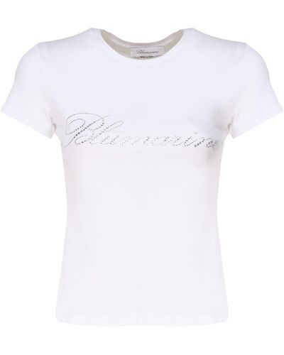 Blumarine T-Shirt With Studs And Rhinestone Embroidery - White