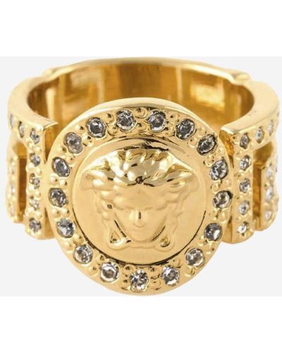 Versace La Medusa Ring With Crystals - Metallic