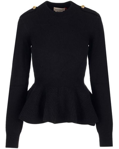 Alexander McQueen Wool Peplum Sweater - Black