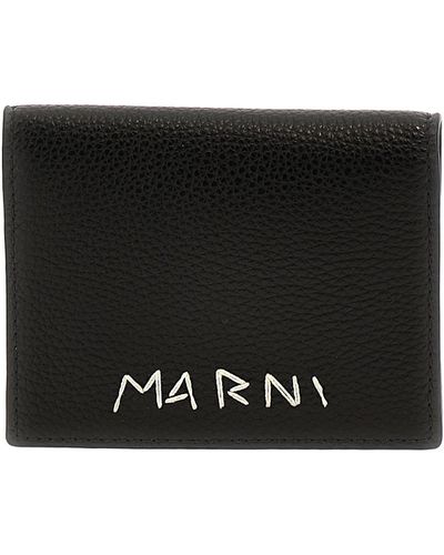 Marni Logo Embroidery Cardholder Wallets, Card Holders - Black