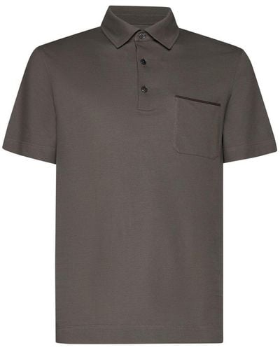ZEGNA Short Sleeved Button-Detailed Polo Shirt - Grey