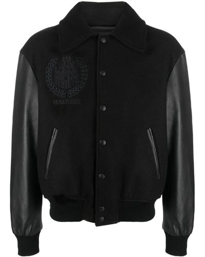FAMILY FIRST Black Leather Bomber Jacket