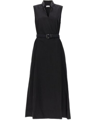 Brunello Cucinelli Long Belted Dress Dresses - Black