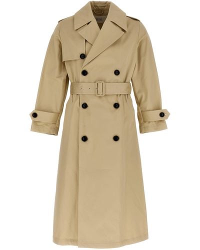 Ami Paris Long Satin Cotton Trench Coat Coats, Trench Coats - Natural