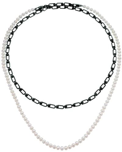 Eera Reine Double Necklace With Pearls - White