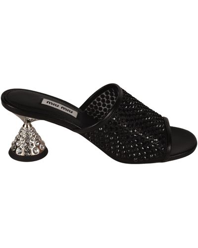 Miu Miu Crystal-embellished Leather Sandals - Black
