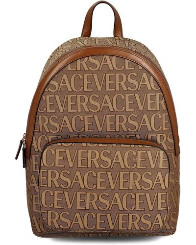 Versace Allover Logo Printed Backpack - Brown