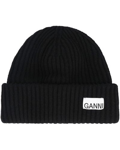 Ganni Ribbed Knit Beanie - Black