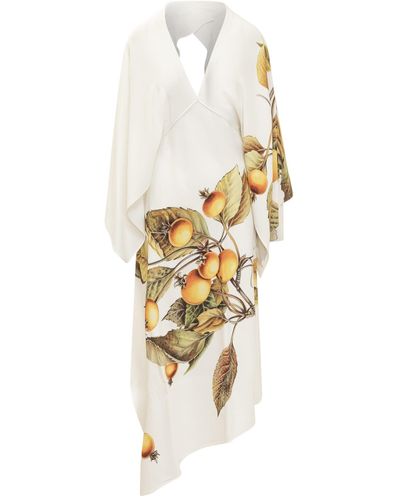 Ferragamo Asymmetrical Dress With Botanical Print - White