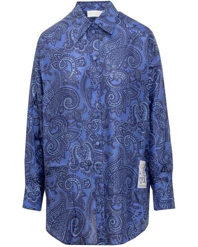 Zimmermann Silk Habotai Ottie Relaxed Paisley Shirt - Blue