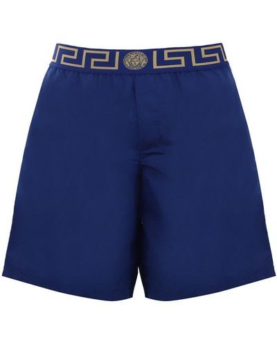 Versace Greca Waistband Swim Shorts - Blue