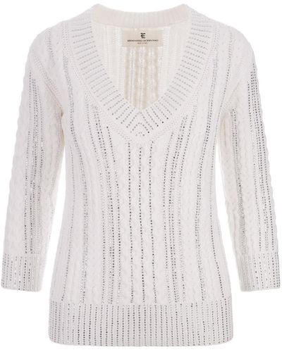 Ermanno Scervino Jumper With Braids And Crystals - White