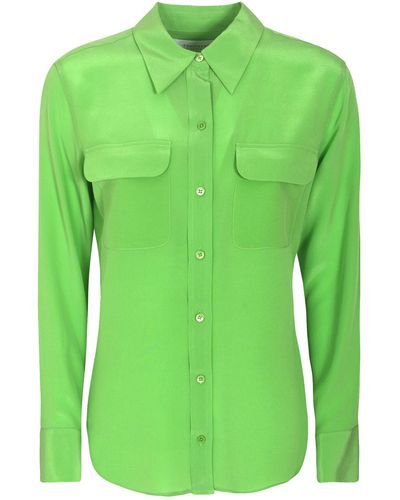 Equipment Round Hem Patched Pocket Plain Shirt - Green