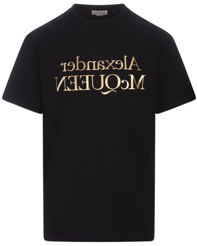 Alexander McQueen T-Shirt With Logo Reflection - Black