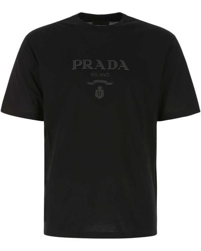 Prada Raised-Logo Cotton T-Shirt - Black