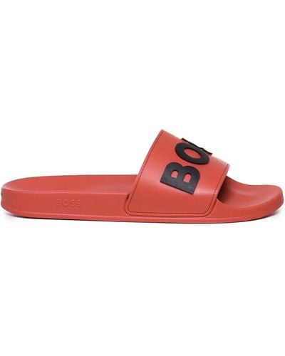 BOSS Sandals Slides With Logo Application - Red