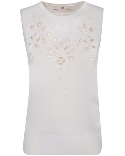 Ermanno Scervino Sleeveless Broderie Anglaise Tank Top - White