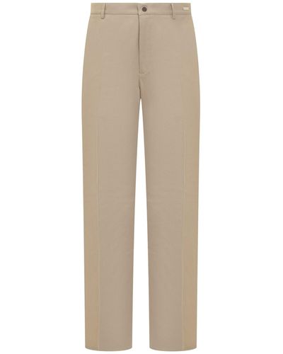 Ferragamo Trousers With Logo - Natural