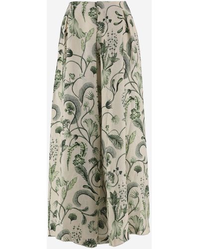 Agua Bendita Linen Skirt With Floral Pattern - White