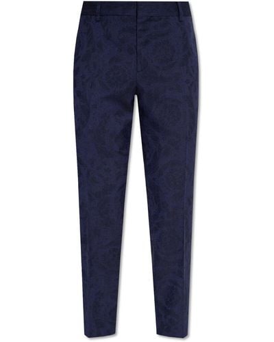 Versace Wool Pleat-Front Trousers - Blue