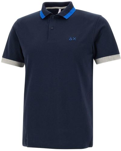 Sun 68 Big Stripe Cotton Polo Shirt - Blue