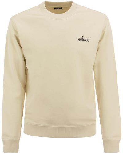 Hogan Round-neck Sweatshirt With Logo - Natural
