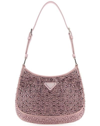 Prada Embellished Satin Cleo Handbag - Purple
