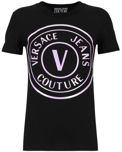 Versace Cotton T-shirt With Logo Print - Black