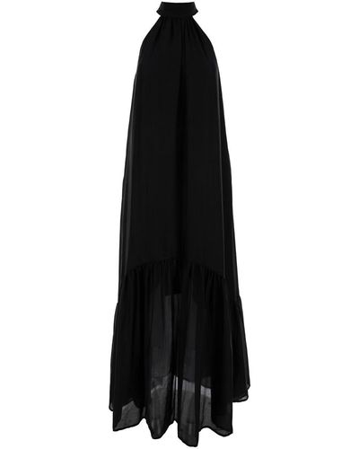 Semicouture Maxi Dress With Stand Up Collar - Black
