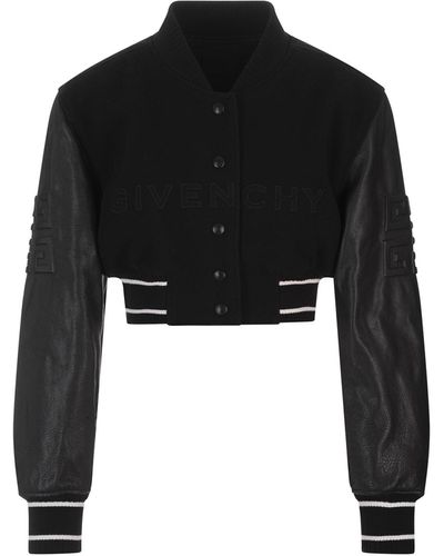 Givenchy 4g Short Bomber In Wool And Leather - Black