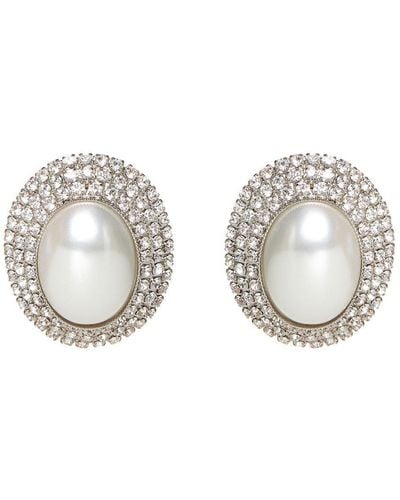 Alessandra Rich Embellished Clip-On Earrings - White
