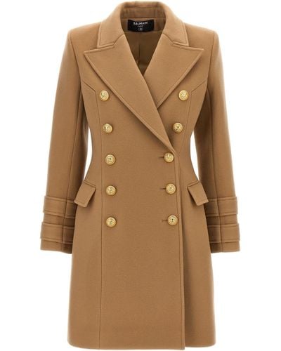 Balmain Cashmere Double-Breasted Coat - Natural