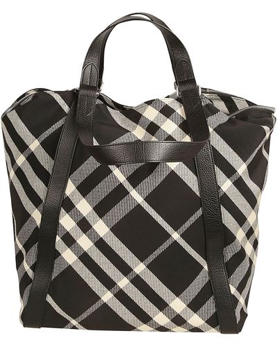 Burberry Check Patterned Tote - Black