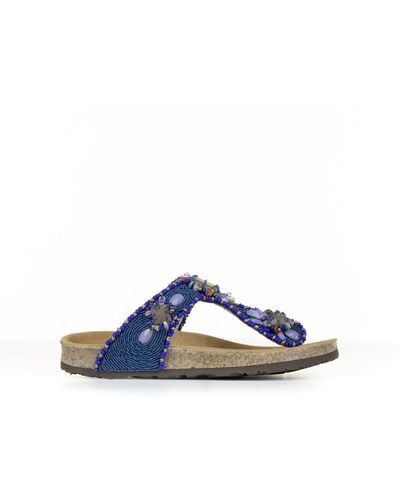Maliparmi Flip-Flops With Jewelery Embroidery On Beads - Blue