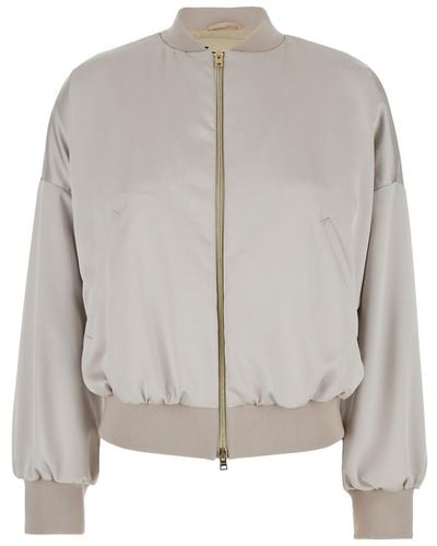 Herno Beige Jacket With Logo And Ribbed Trim In Techno Fabric - Grey