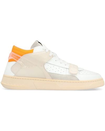 RUN OF Leather Mid-Top Sneakers - White