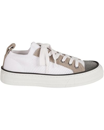 Brunello Cucinelli Monili-Detailed Panelled Lace-Up Trainers - White