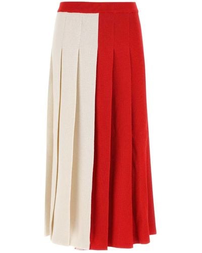 Gucci Colorblock Wool Midi Skirt - Red