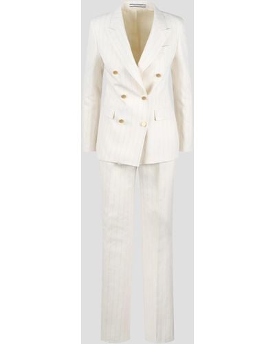 Tagliatore Striped Double-Breasted Suit - White