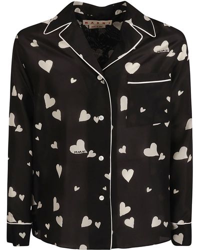 Marni Heart Printed Pyjama Shirt - Black